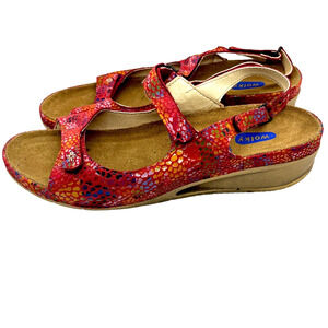 Wolky Sandals Women's Sz 42 Fantasy Red Pink Mulitcolor Comfort Hook Loop